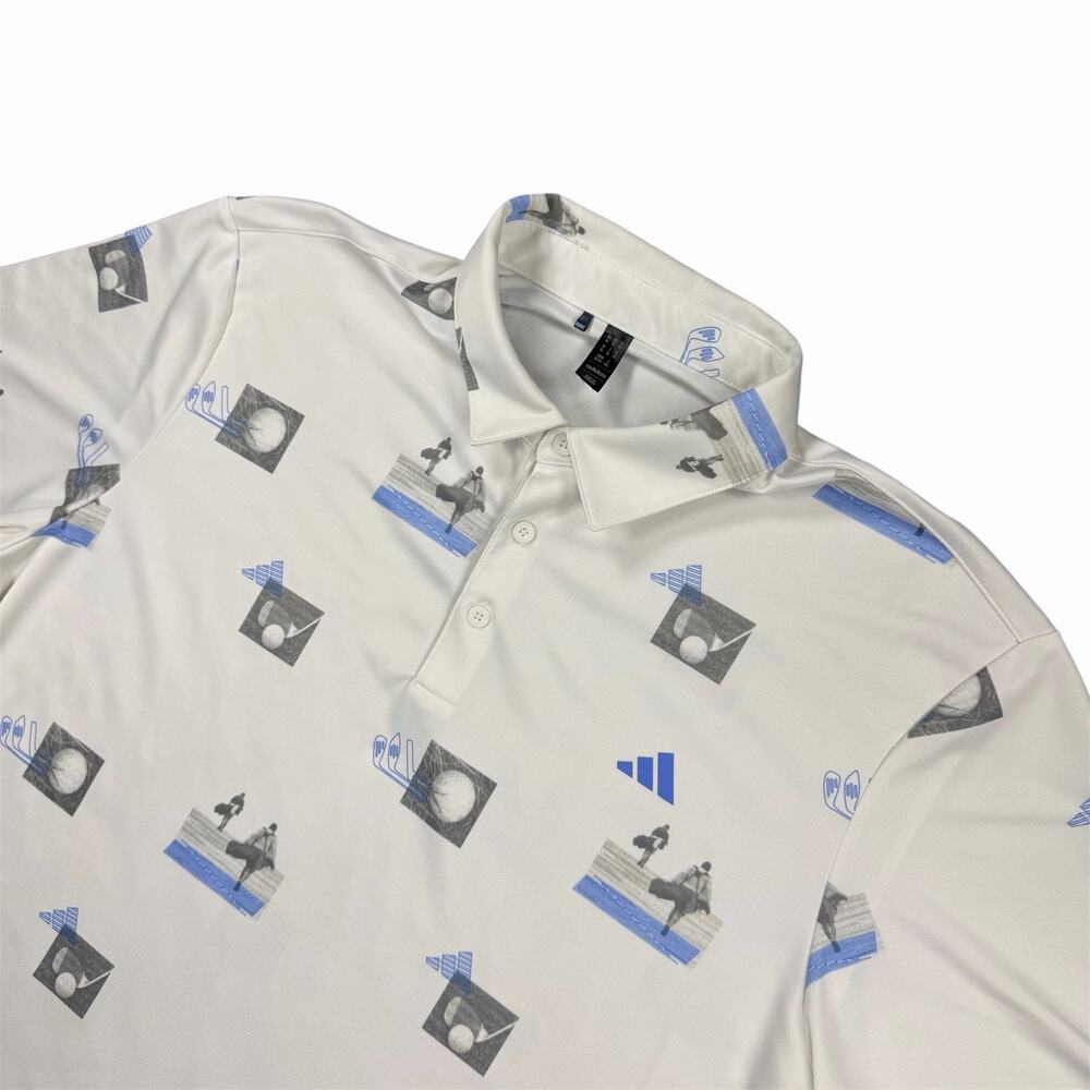 Adidas Golf Polo Shirt Men’s XL White All Over Print Performance Golfing
